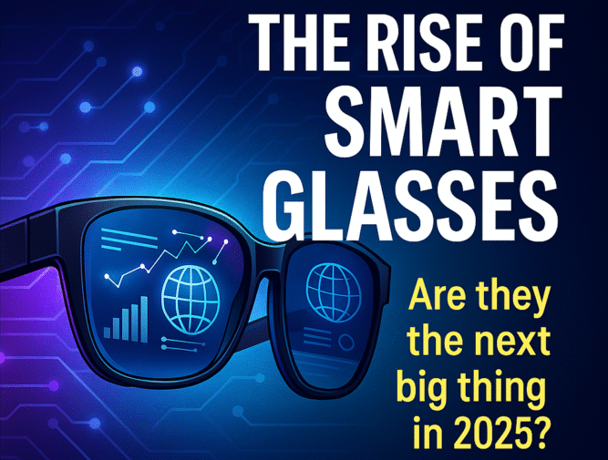 Smart glasses 2025 displaying augmented reality with tech interface