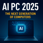 AI PC 2025 with futuristic chip and glowing display